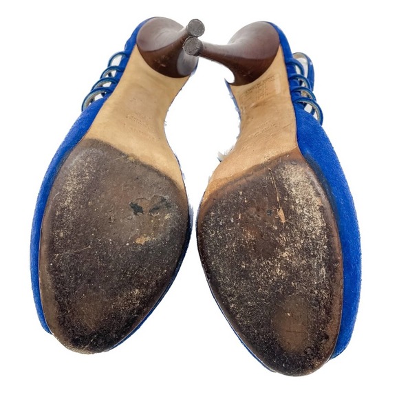 Fendi Royal Blue Suede Strappy Sling Back High Heel Platform Sandals size 39.5 - Picture 6 of 14